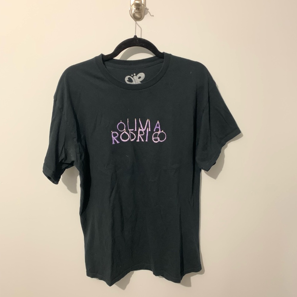 Olivia Rodrigo Merch Black Graphic T-Shirt with Purple Text